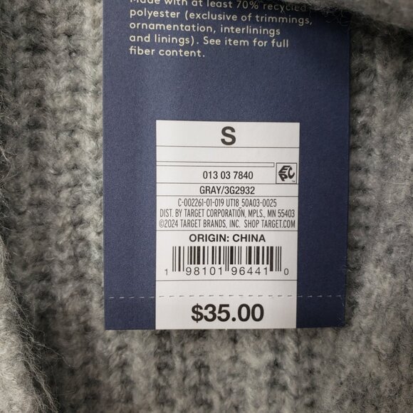 Universal Thread Chunky Ribbed Knit Cardigan Sweater S Attached Scarf  Gray - Picture 6 of 14